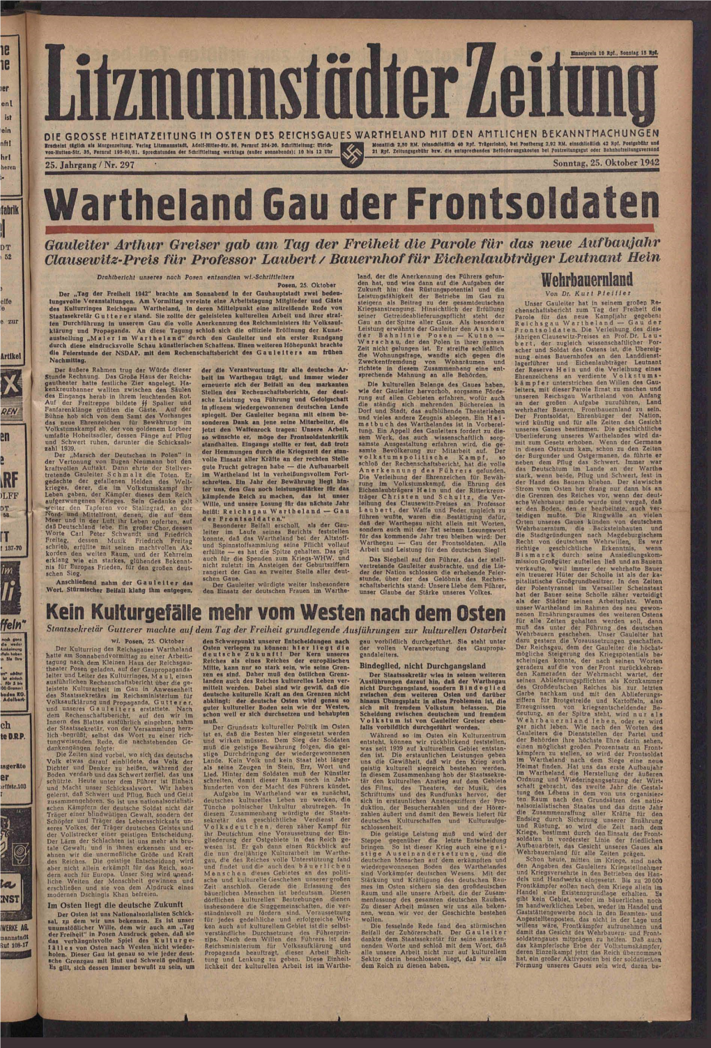 Wartheland Gau Der Frontsoldaten