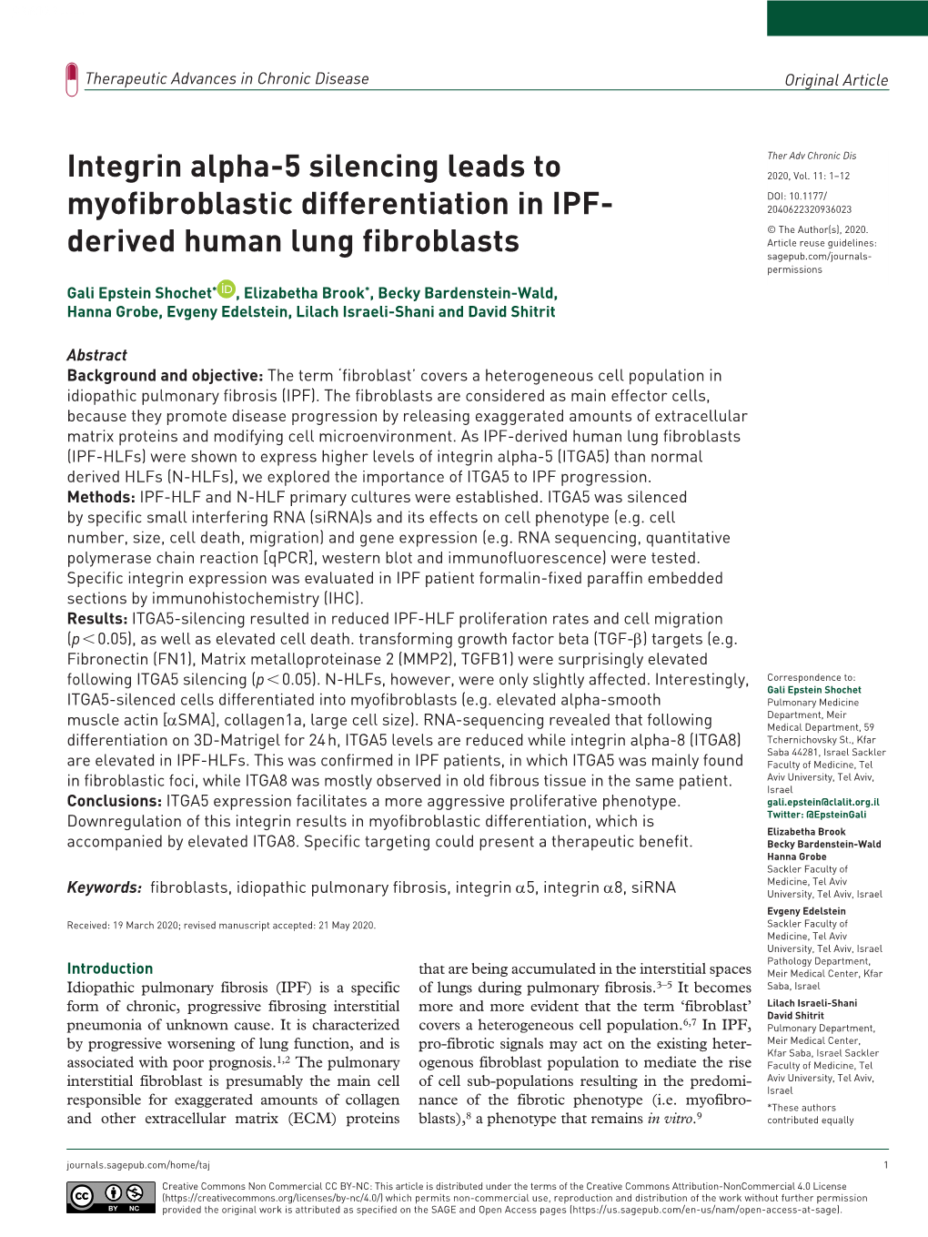 Integrin Alpha-5 Silencing Leads to Myofibroblastic Differentiation In