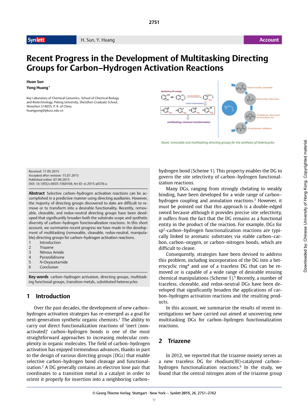 Recent Progress in the Development of Multitasking Directing Groups for Carbon–Hydrogen Activation Reactions