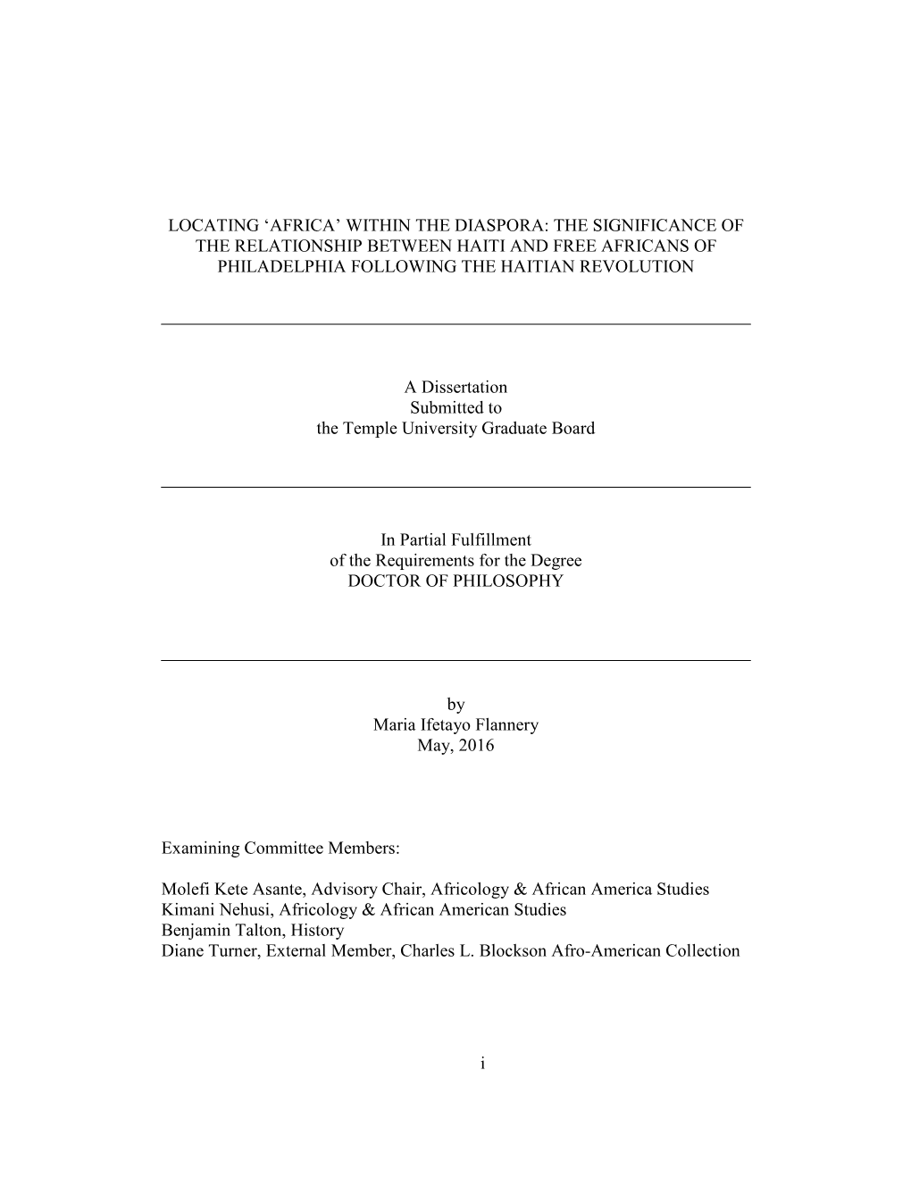 Africa’ Within the Diaspora: the Significance of the Relationship Between Haiti and Free Africans of Philadelphia Following the Haitian Revolution