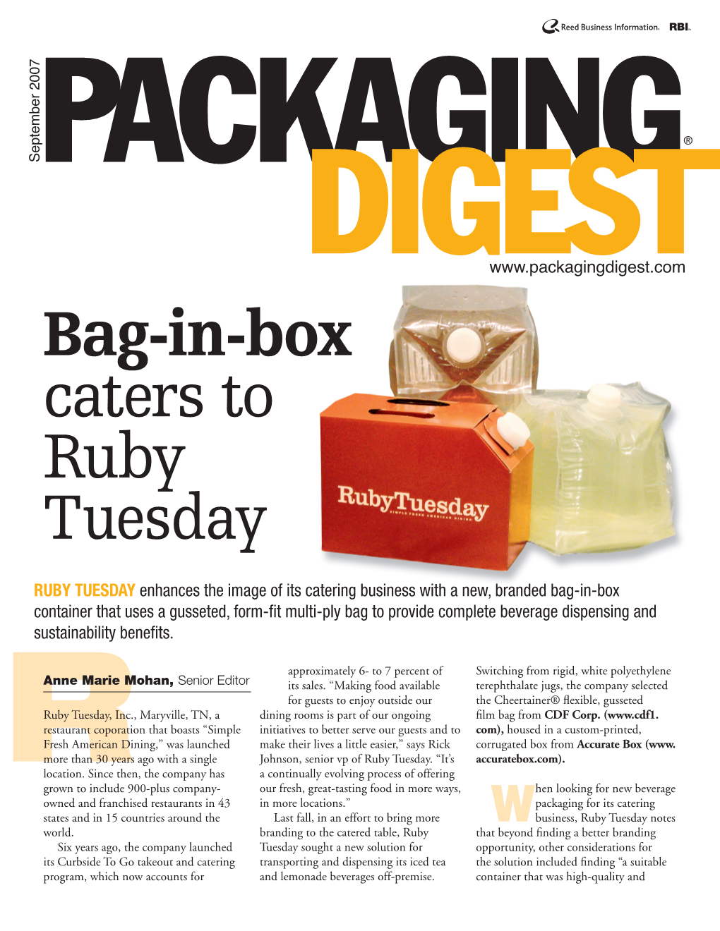 Bag-In-Box Caters to Ruby Tuesday