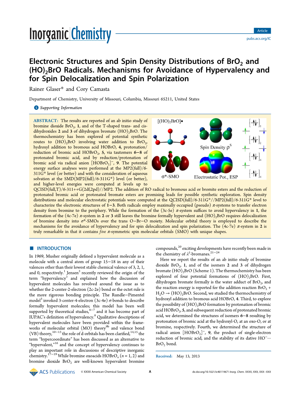 Electronic Structures and Spin Density Distributions of Bro2 and (HO)2Bro Radicals