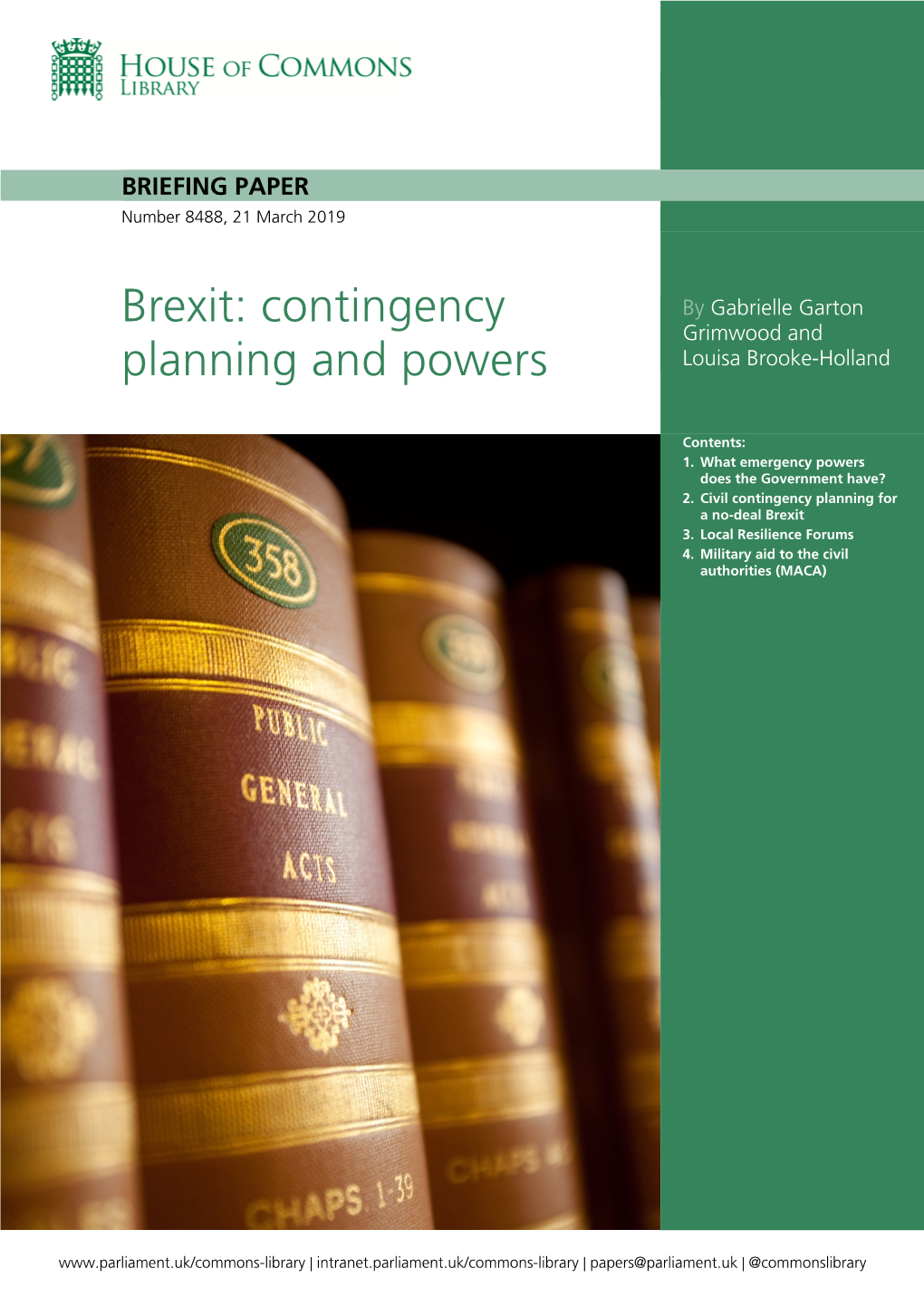 Brexit: Contingency Planning and Powers