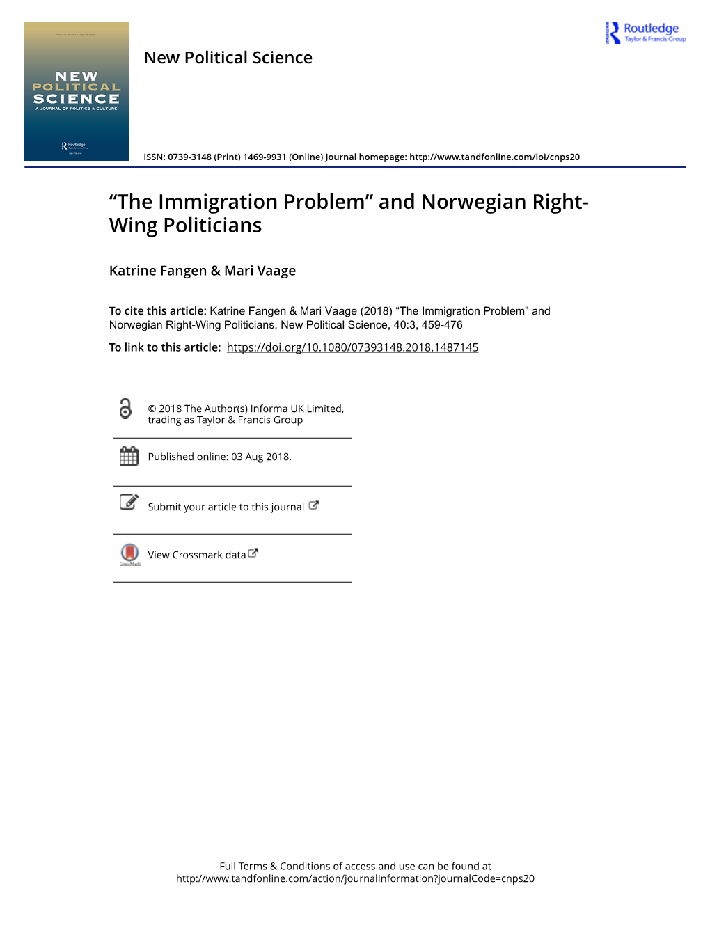 “The Immigration Problem” and Norwegian Right-Wing Politicians