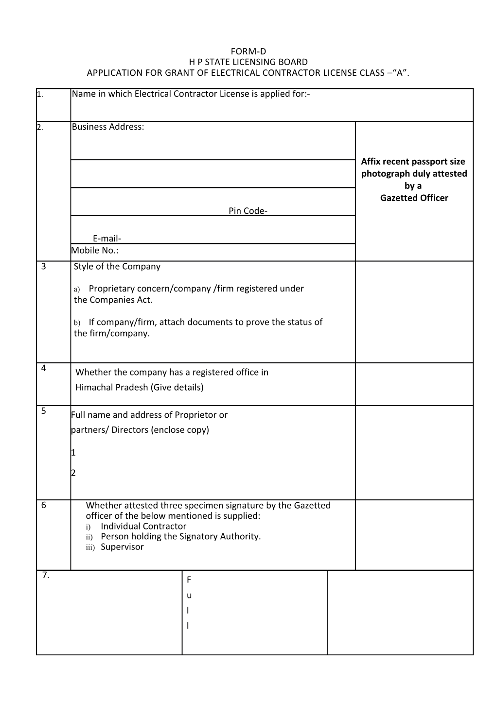 Application for Grant of Electrical Contractor License Class a