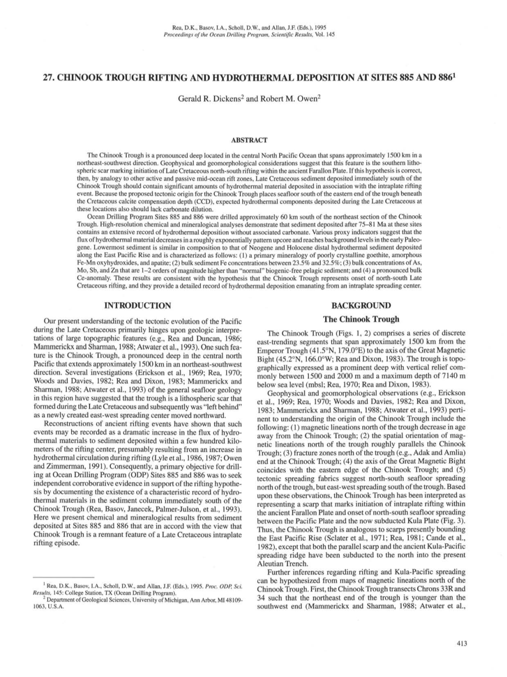 27. Chinook Trough Rifting and Hydrothermal Deposition at Sites 885 and 8861