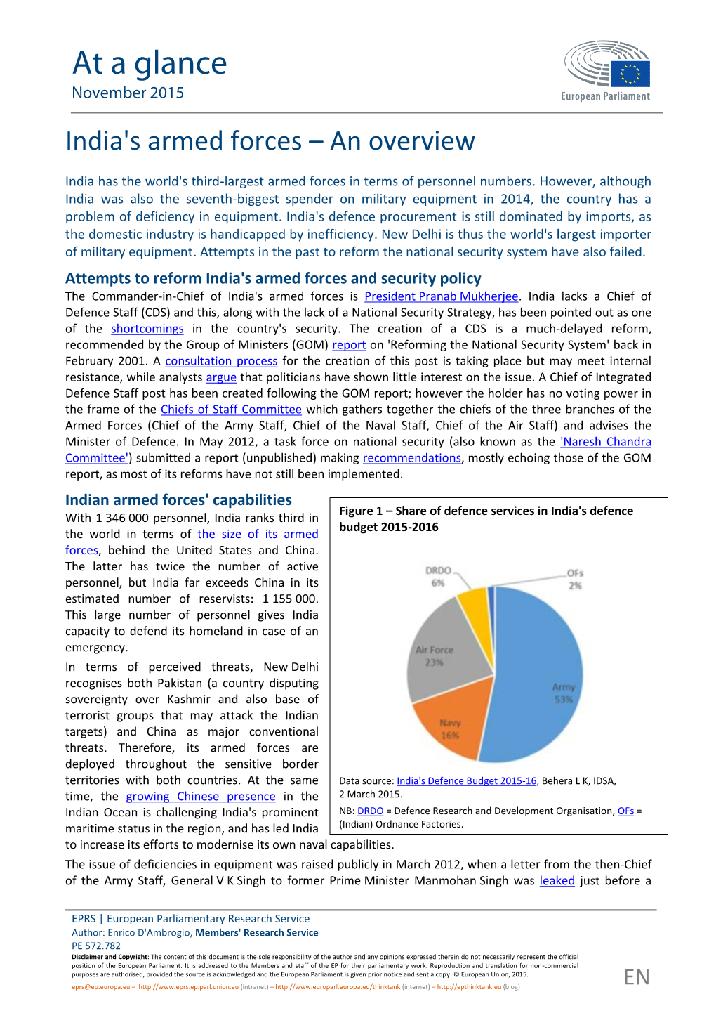 EPRS, India's Armed Forces