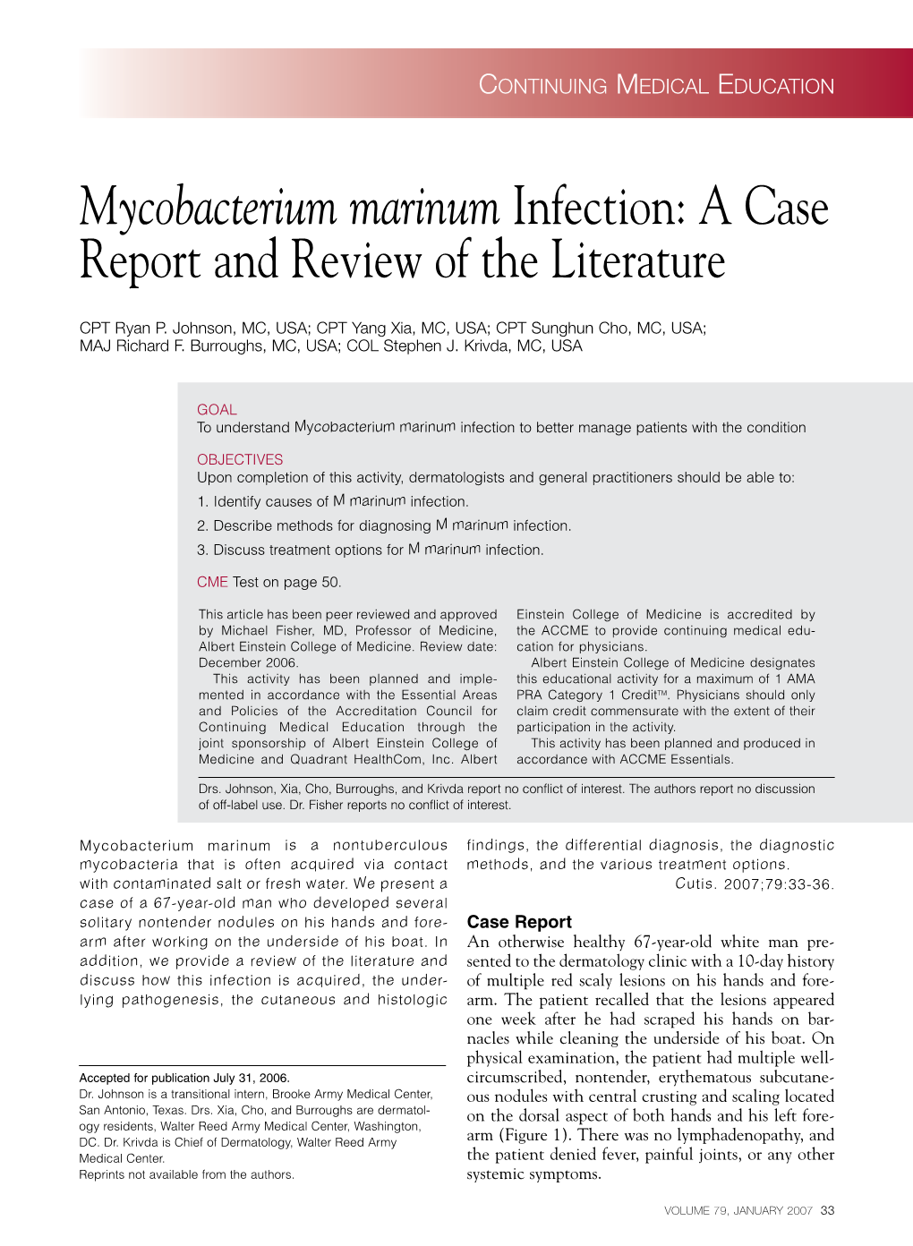 Mycobacterium Marinum Infection: a Case Report and Review of the Literature