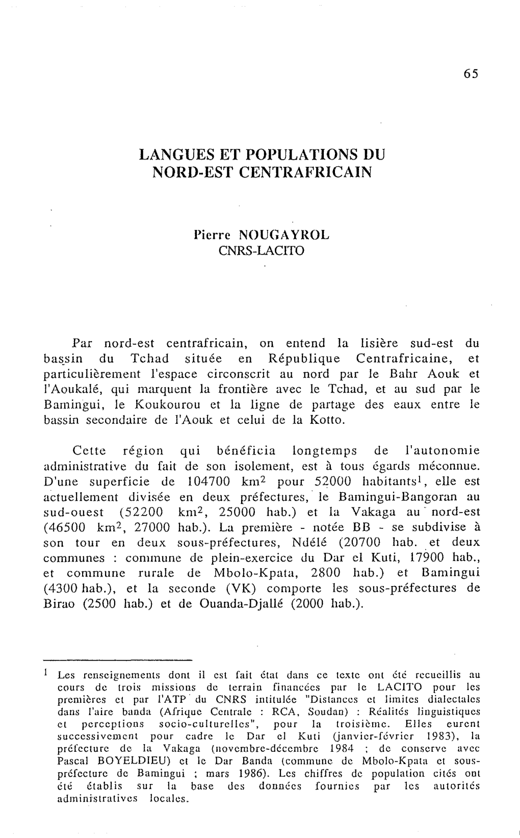 Langues Et Populations Du Nord-Est Centrafricain