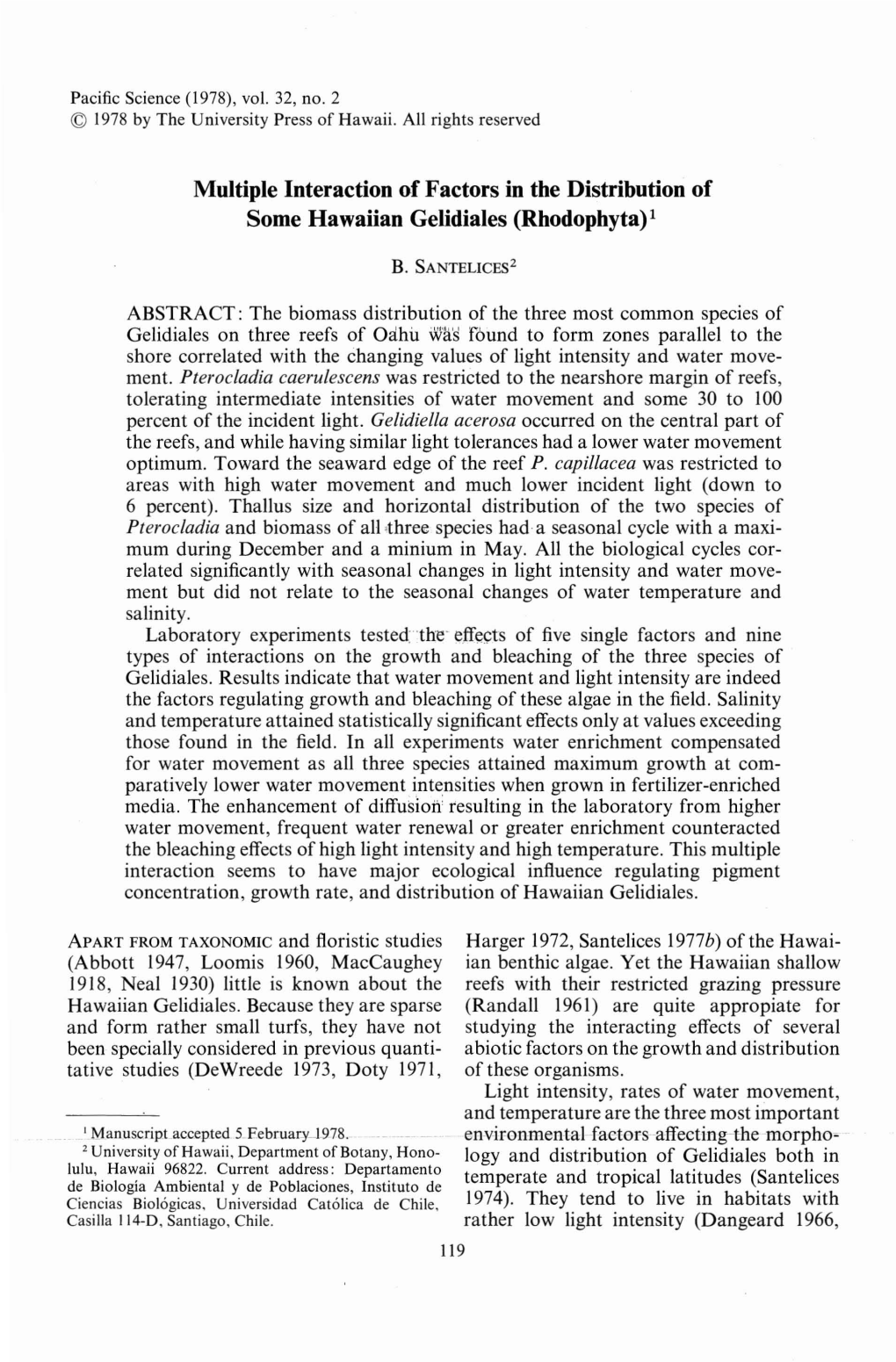 Multiple Interaction of Factors in the Distribution of Some Hawaiian Gelidiales (Rhodophyta)!