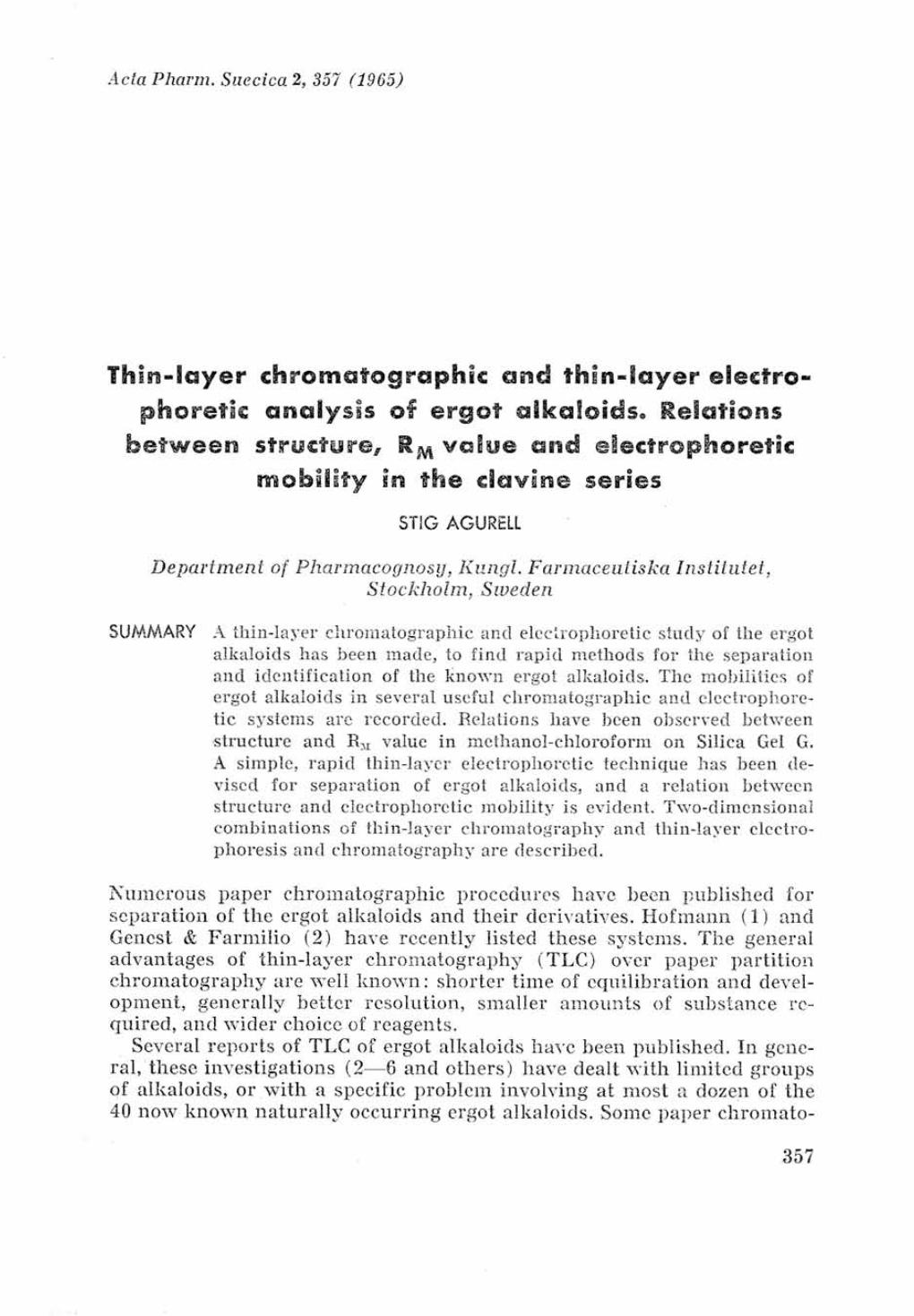 Phoretic Analysis of Ergot Alkaloids. Relations Mobility in the Cle Vine