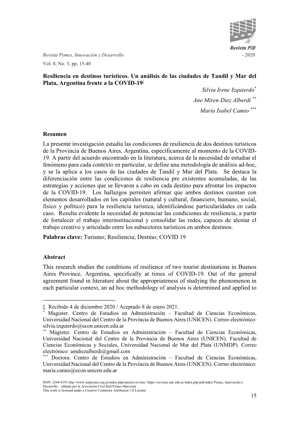 Resiliencia En Destinos Turísticos. Un Análisis De Las Ciudades De Tandil Y