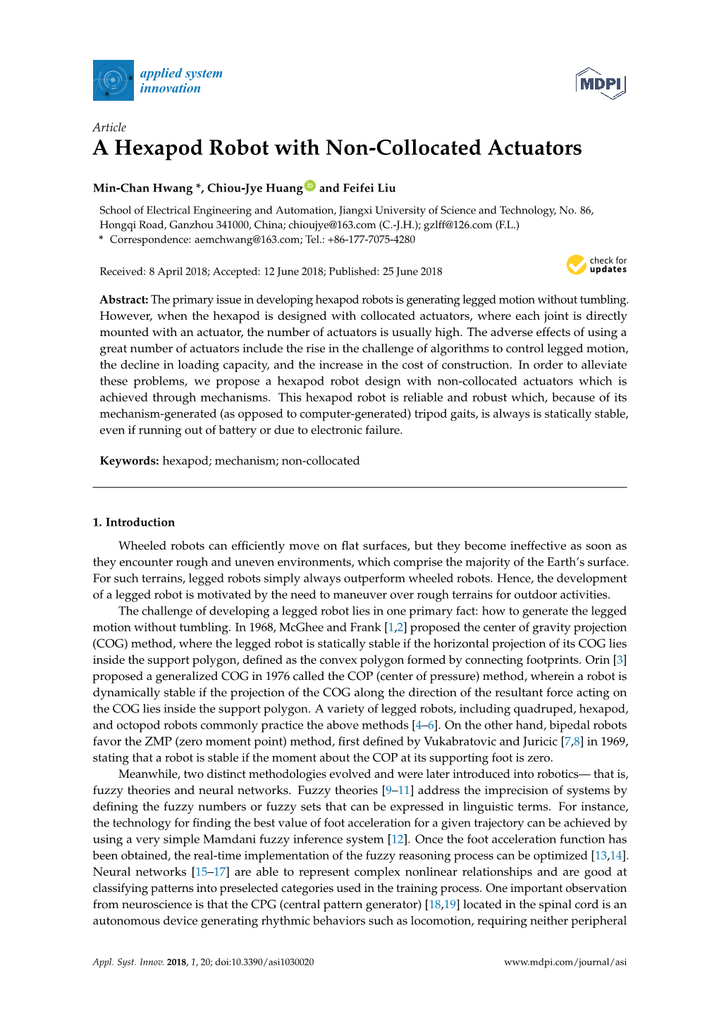 A Hexapod Robot with Non-Collocated Actuators