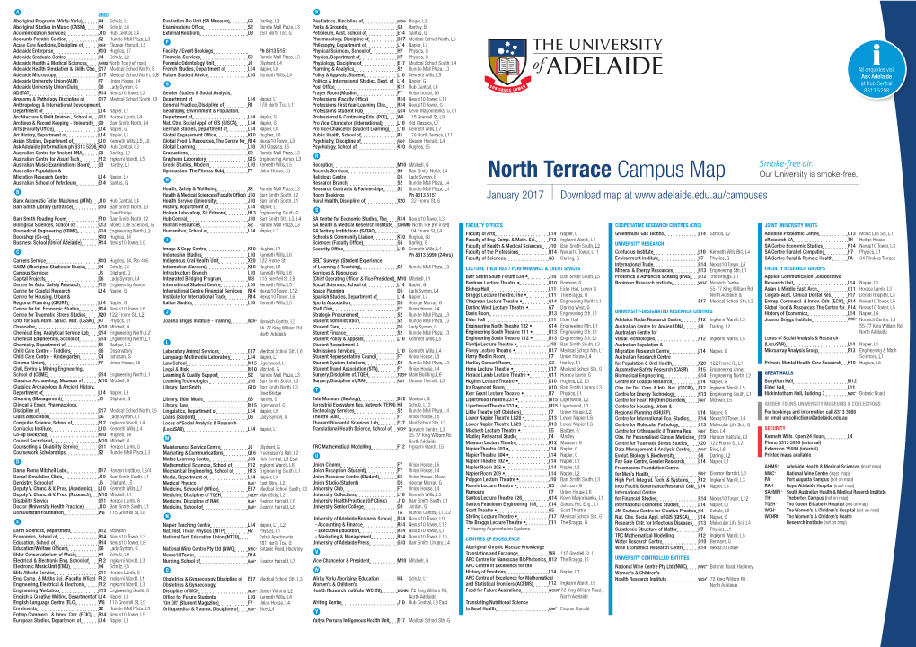 North Terrace Campus Map Our University Is Smoke-Free