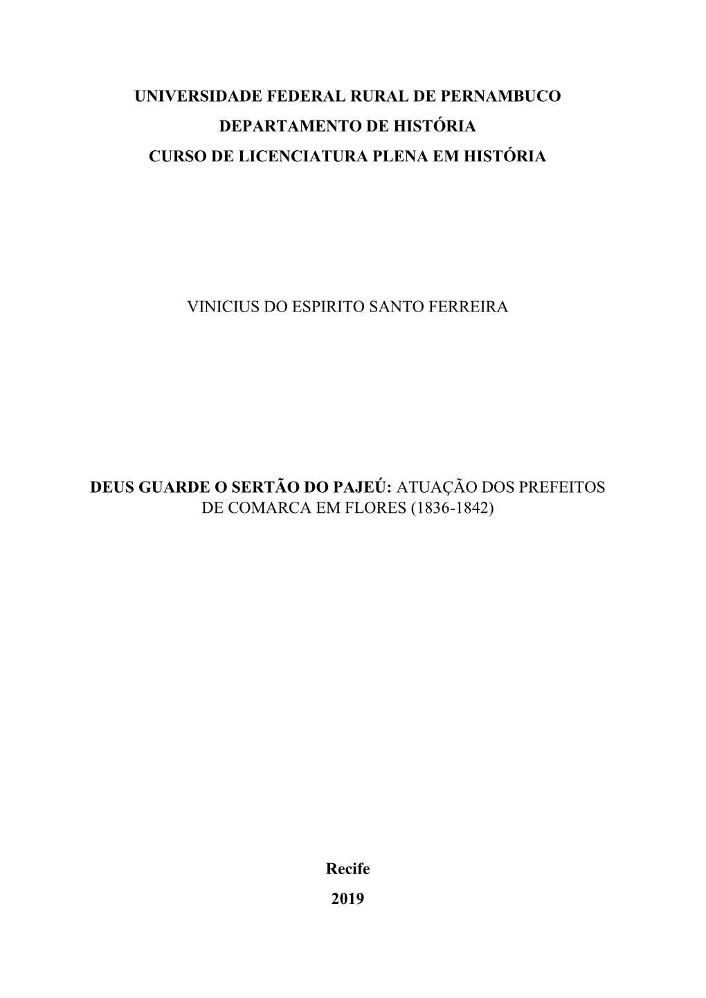 Universidade Federal Rural De Pernambuco Departamento De História Curso De Licenciatura Plena Em História