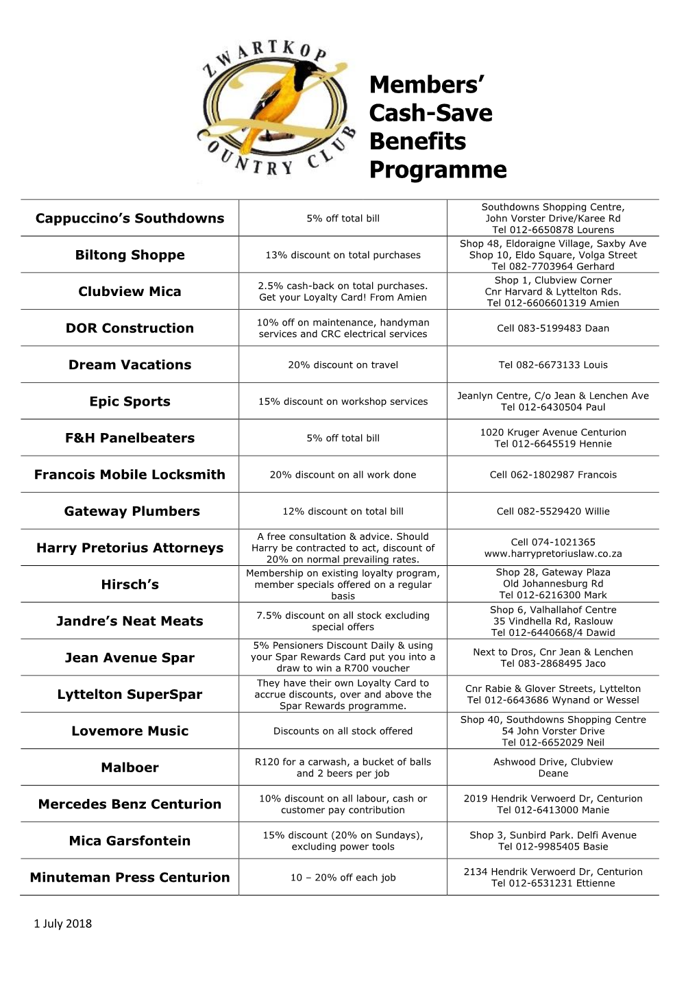 Members' Cash-Save Benefits Programme