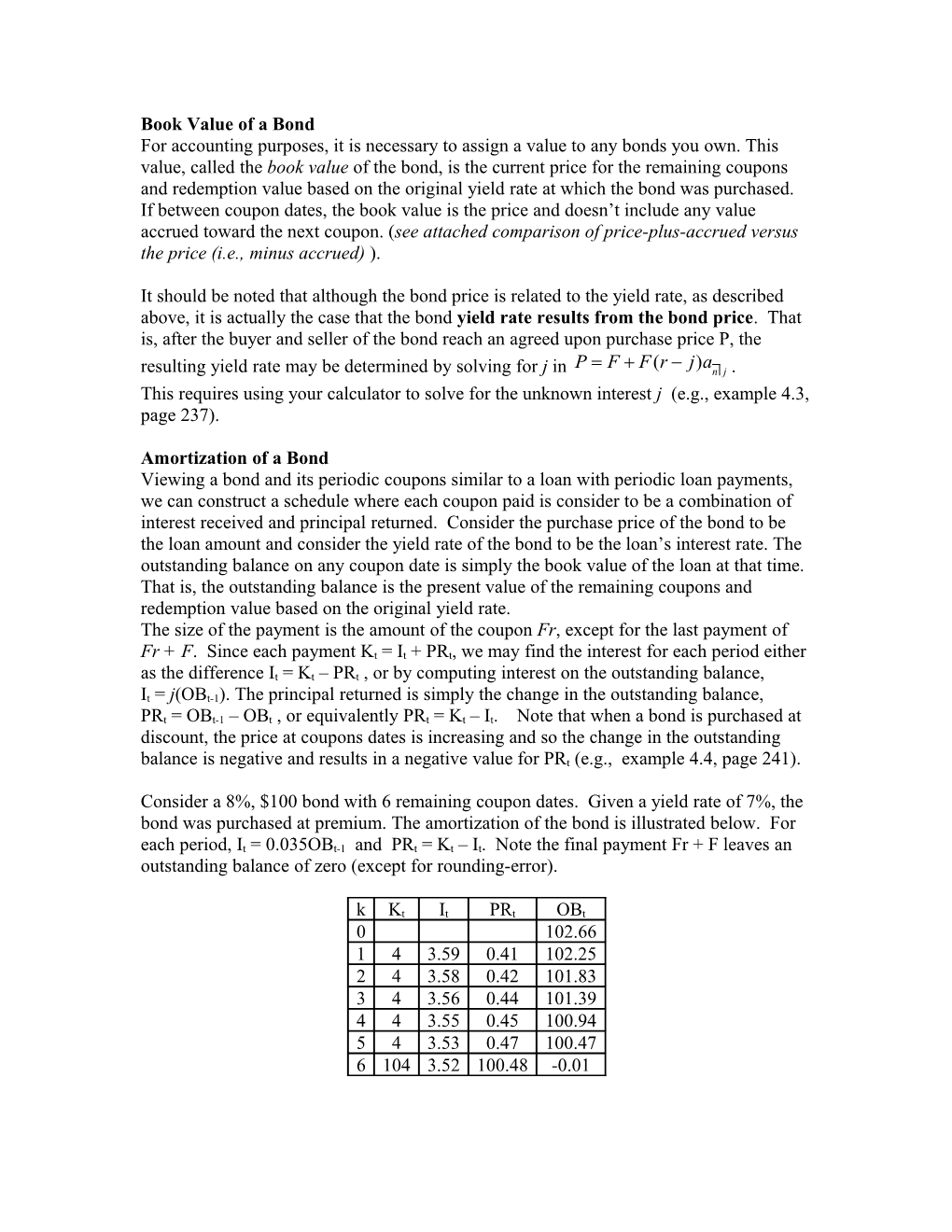 Book Value of a Bond