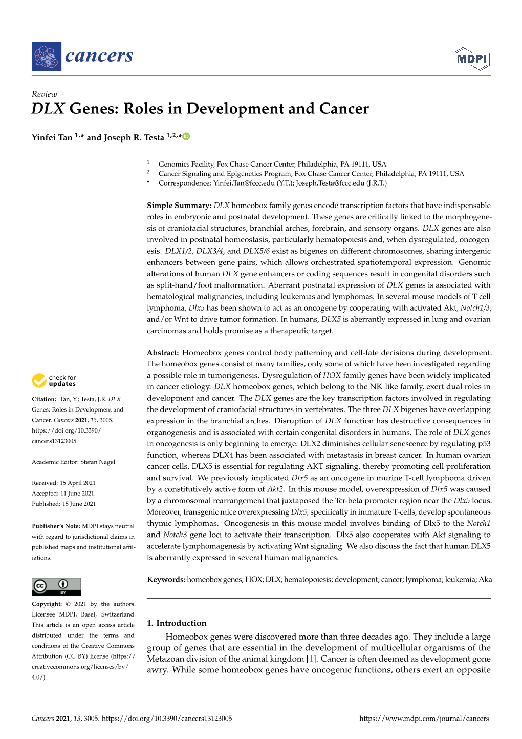 DLX Genes: Roles in Development and Cancer