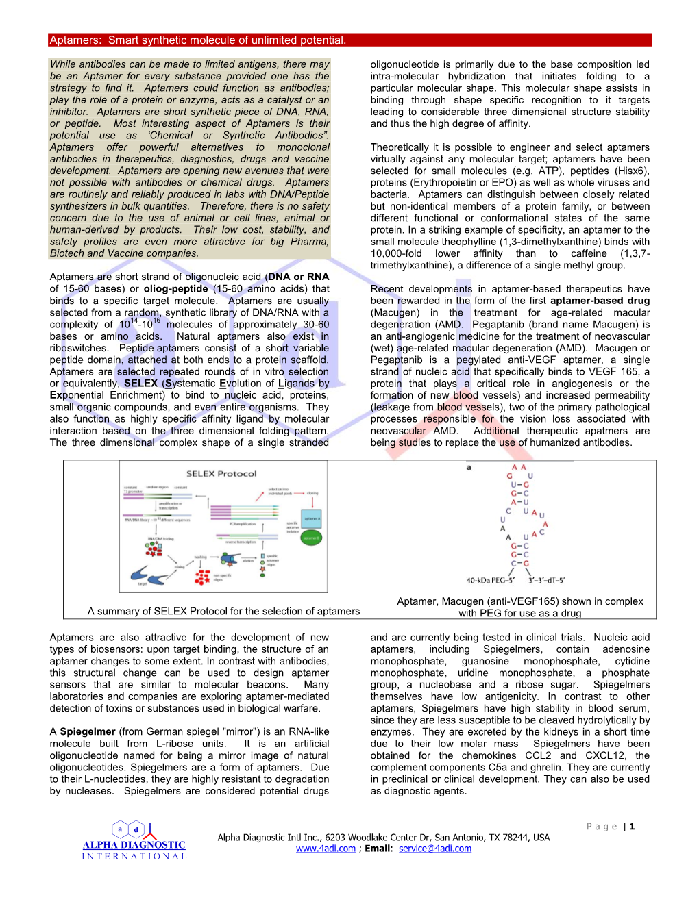 Aptamers: Smart Synthetic Molecule of Unlimited Potential