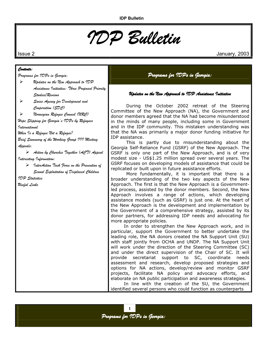 IDP Bulletin IDP Bulletin Issue 2 January, 2003