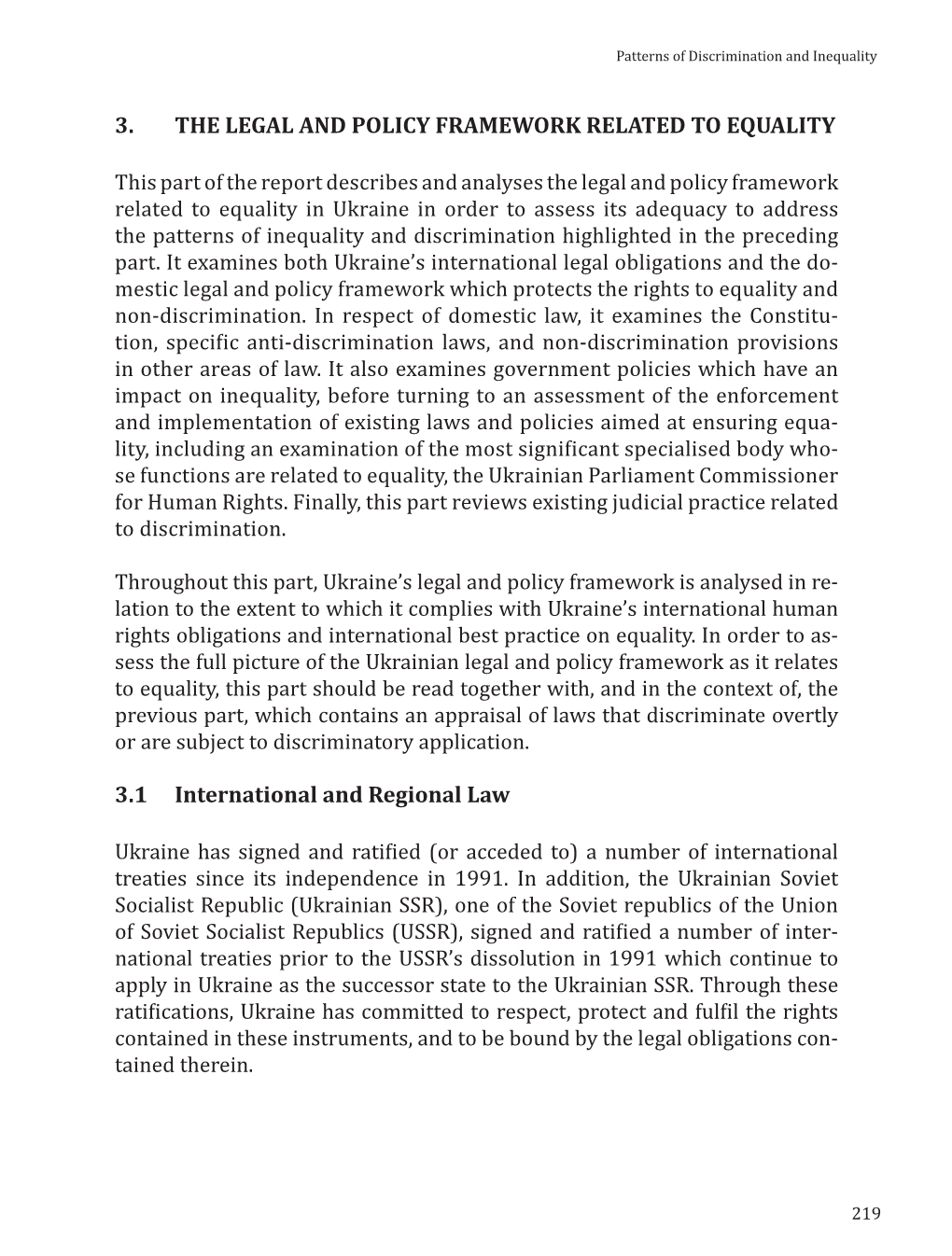 The Legal and Policy Framework Related to Equality