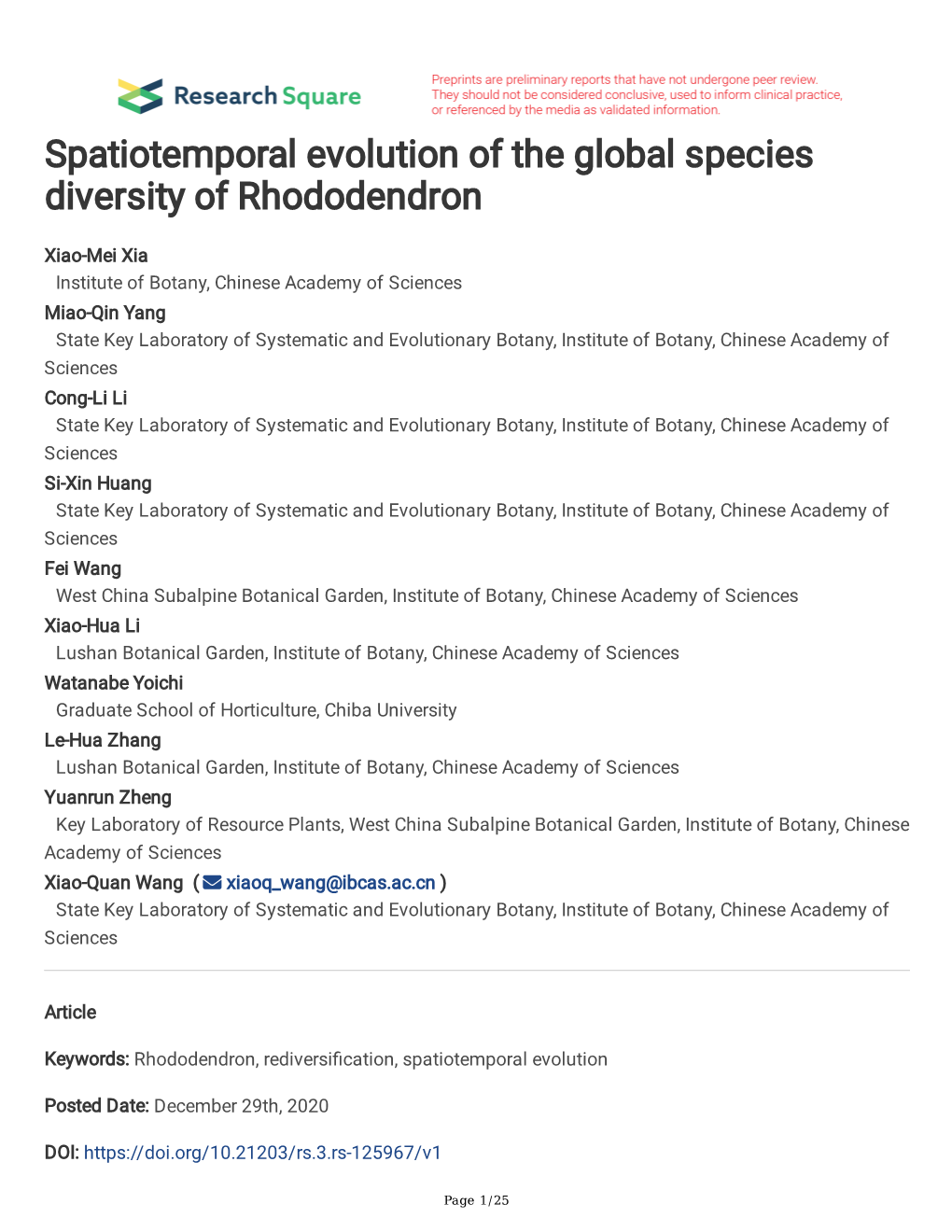 Spatiotemporal Evolution of the Global Species Diversity of Rhododendron