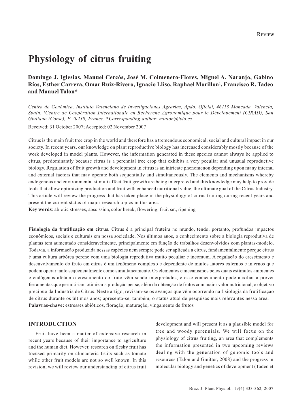 Physiology of Citrus Fruiting