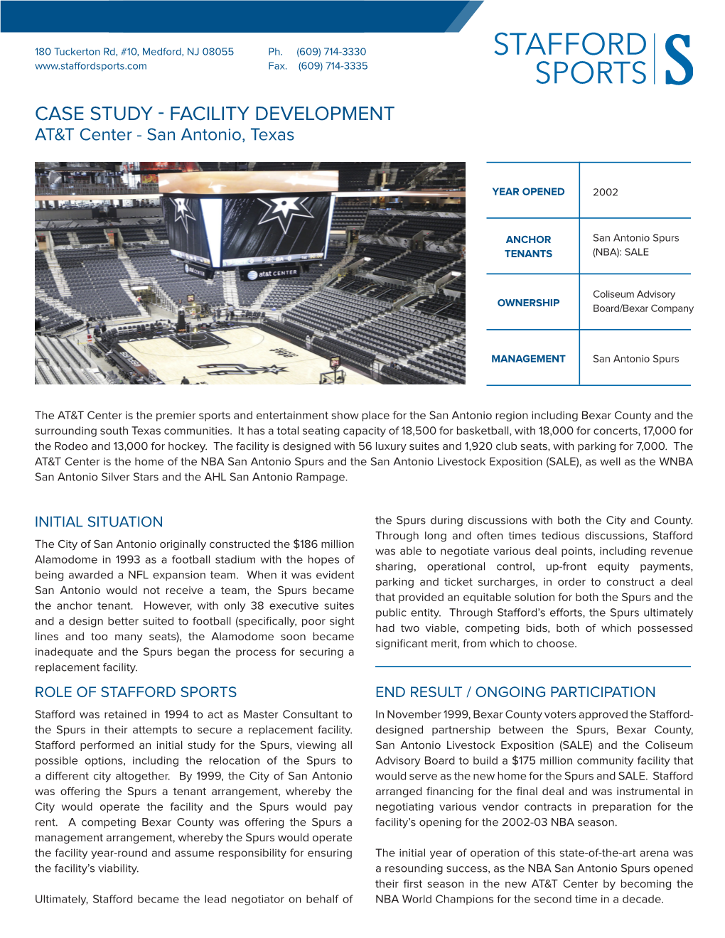 CASE STUDY - FACILITY DEVELOPMENT AT&T Center - San Antonio, Texas