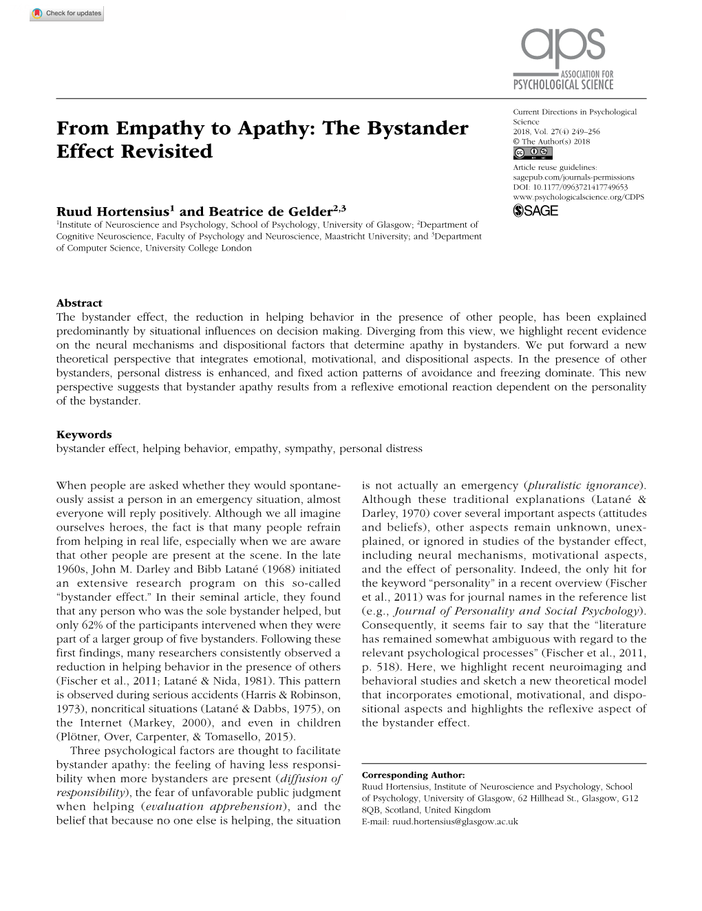 From Empathy to Apathy: the Bystander Effect Revisited