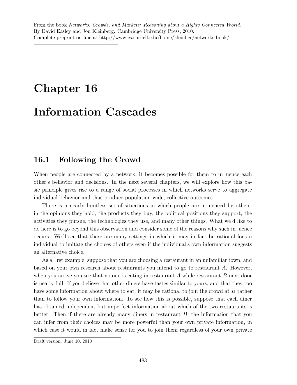 Chapter 16 Information Cascades