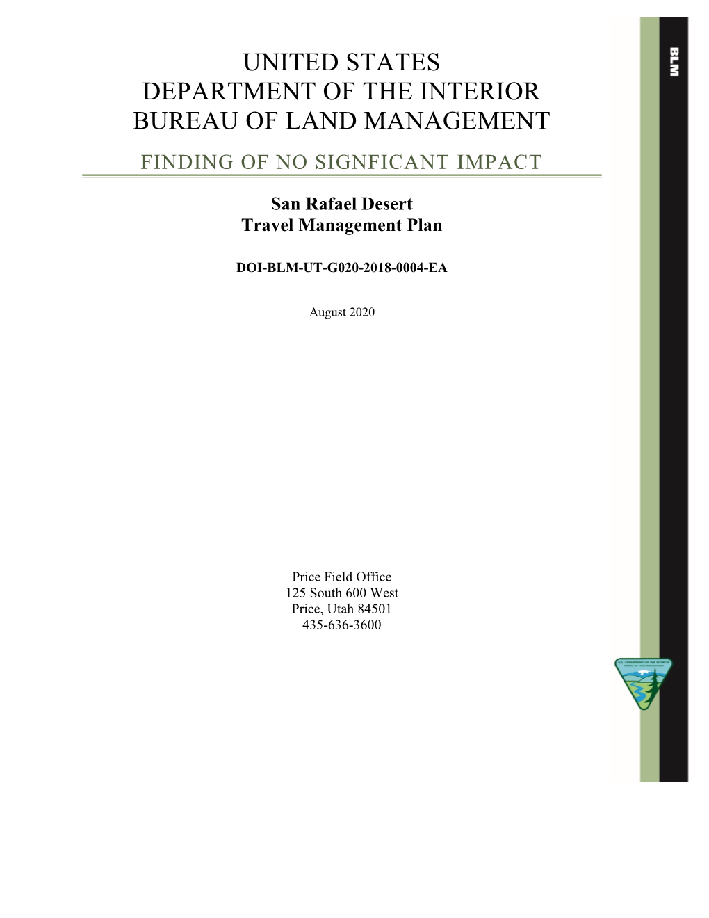 United States Department of the Interior Bureau of Land Management