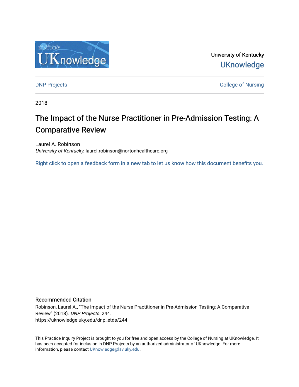 The Impact of the Nurse Practitioner in Pre-Admission Testing: a Comparative Review