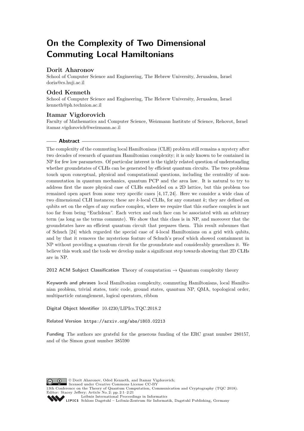 On the Complexity of Two Dimensional Commuting Local Hamiltonians