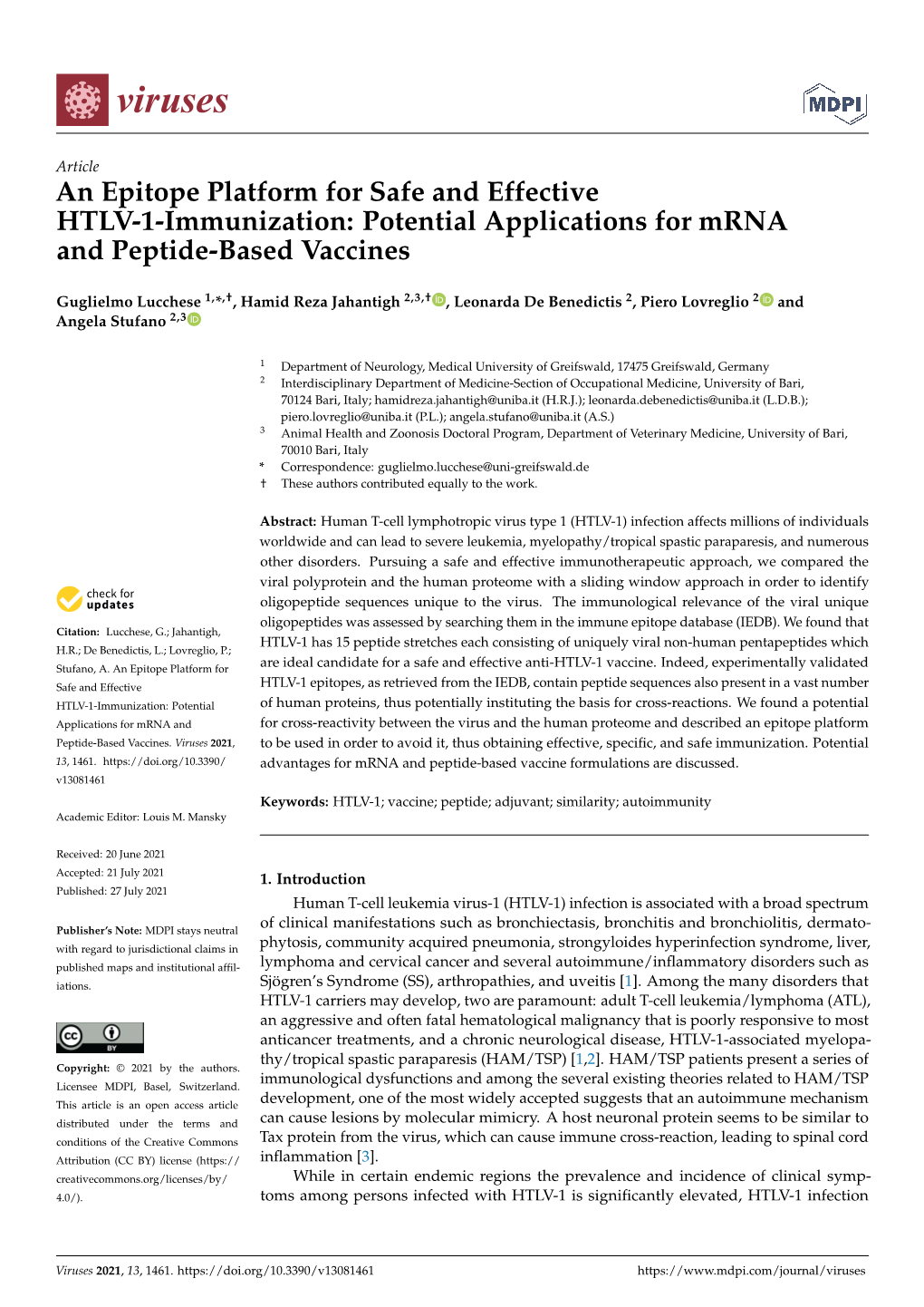 Potential Applications for Mrna and Peptide-Based Vaccines