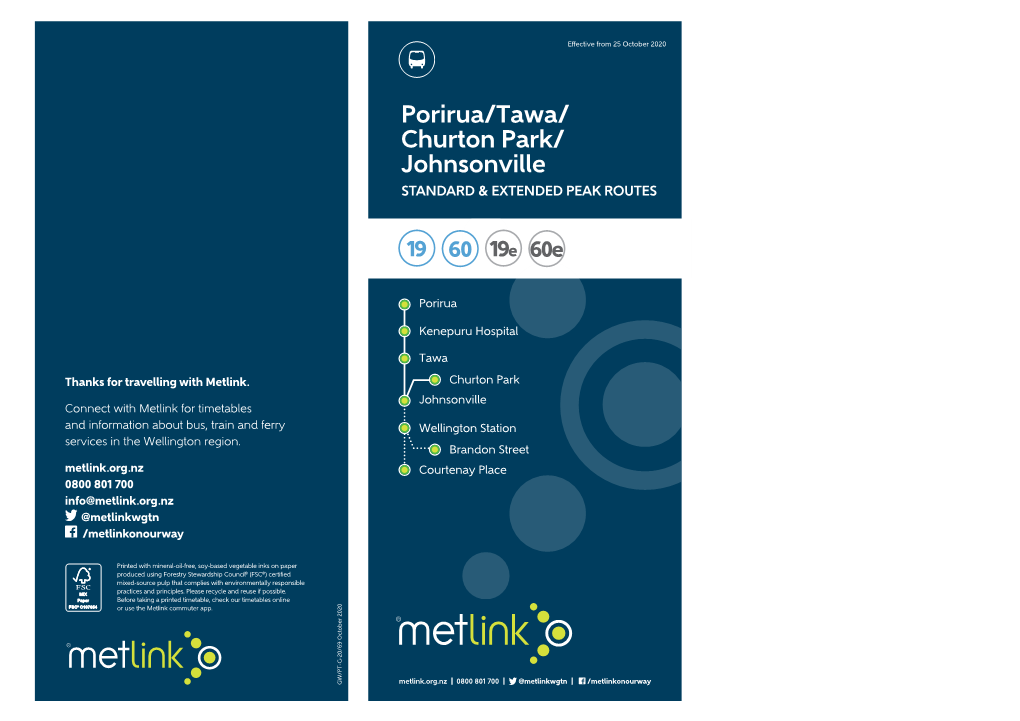 Porirua/Tawa/ Churton Park/ Johnsonville STANDARD & EXTENDED PEAK ROUTES