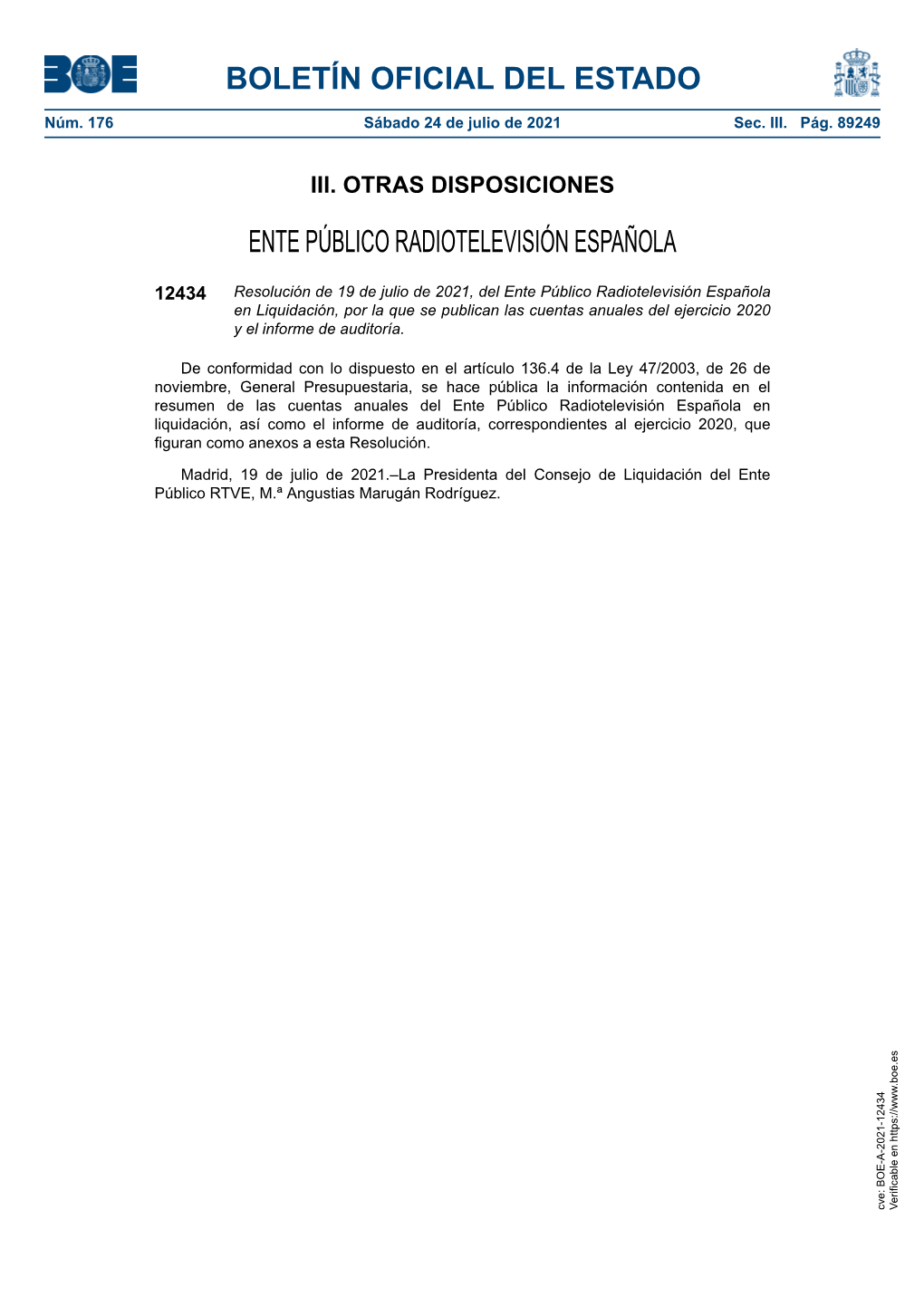 Disposición 12434 Del BOE Núm. 176 De 2021