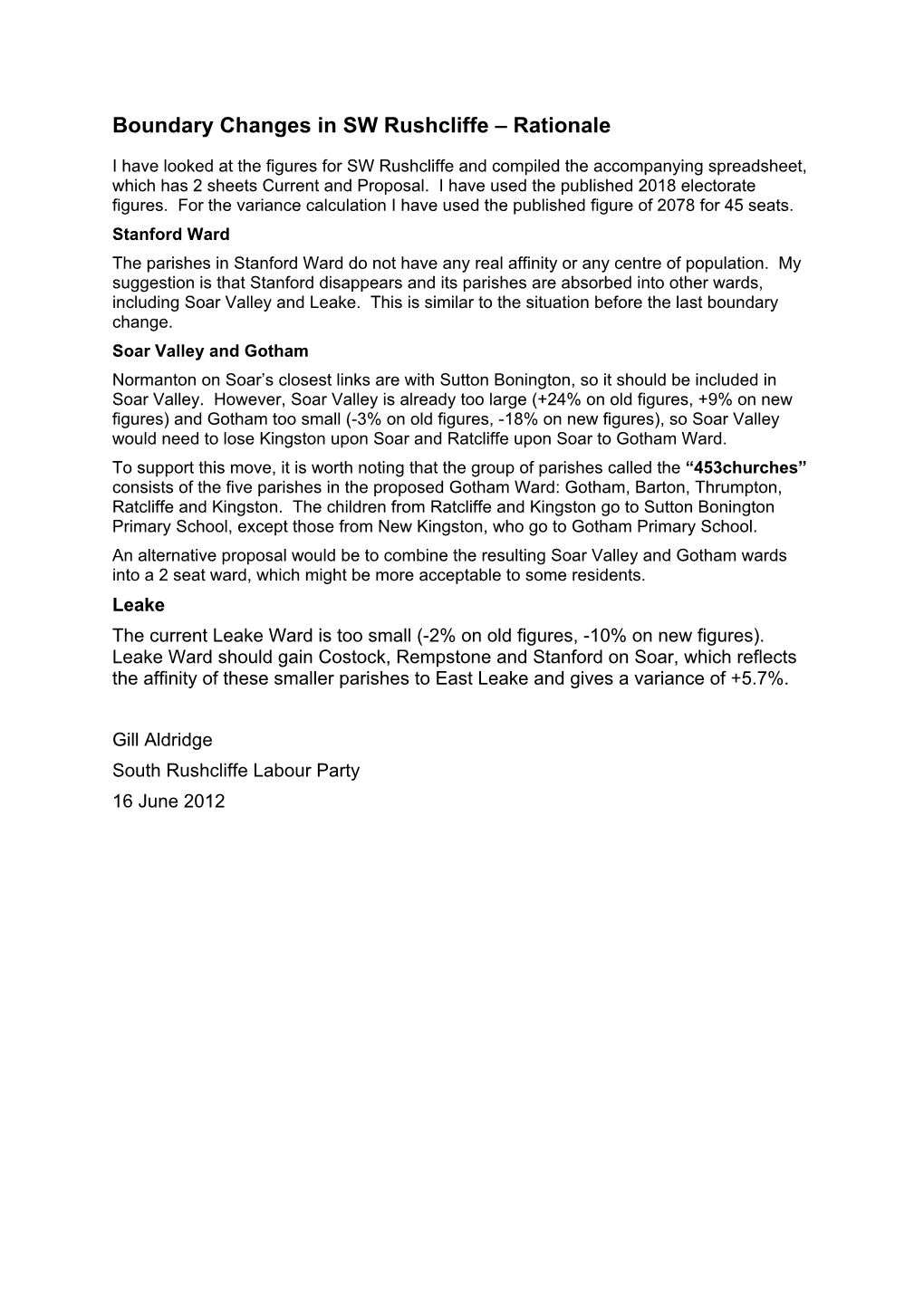 Boundary Changes in SW Rushcliffe – Rationale