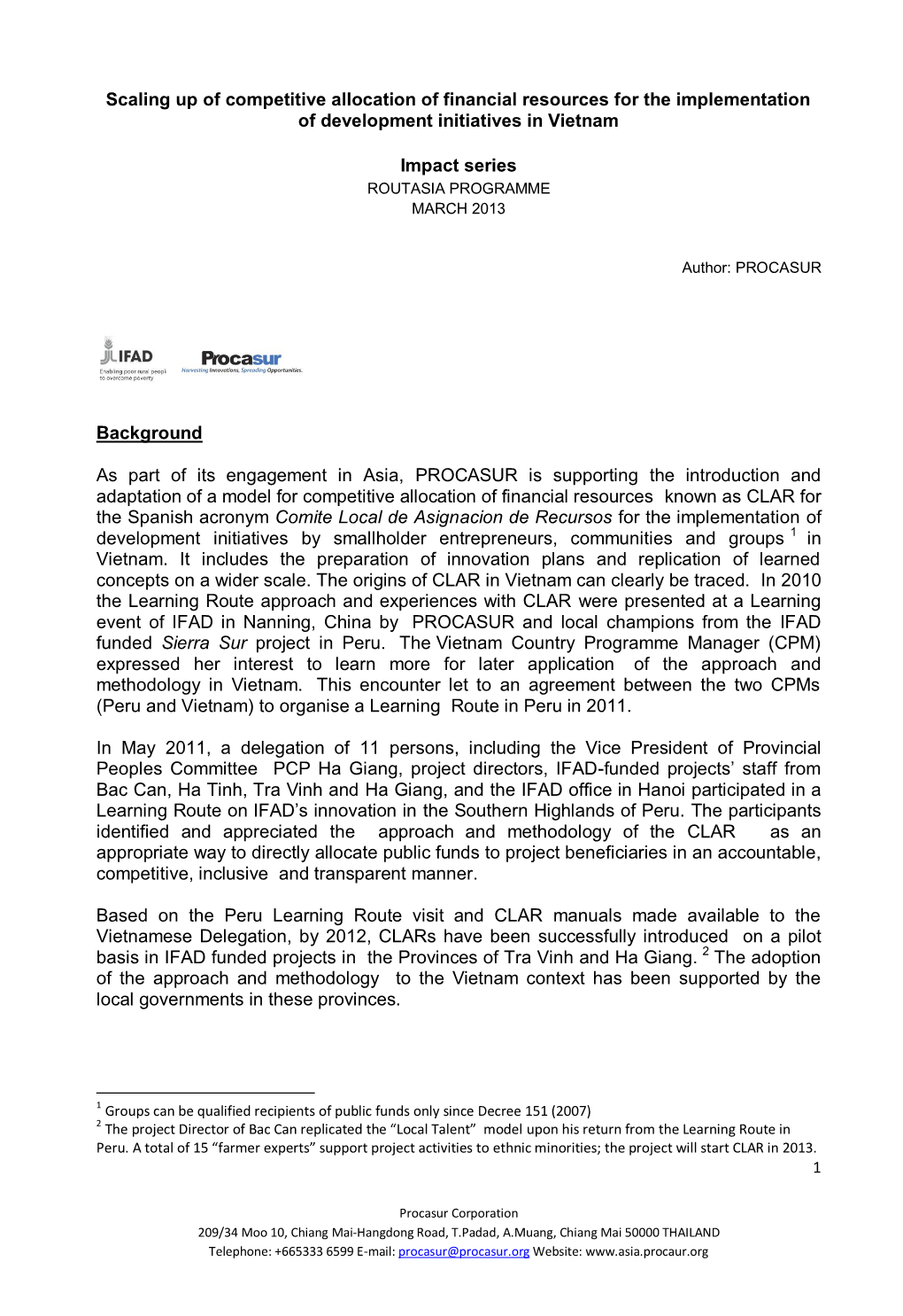 Scaling up of Competitive Allocation of Financial Resources for the Implementation of Development Initiatives in Vietnam