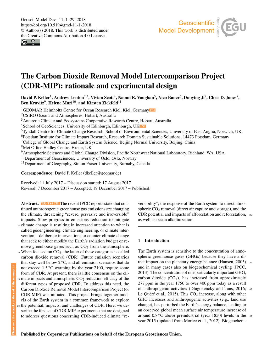 The Carbon Dioxide Removal Model Intercomparison Project (CDR-MIP): Rationale and Experimental Design