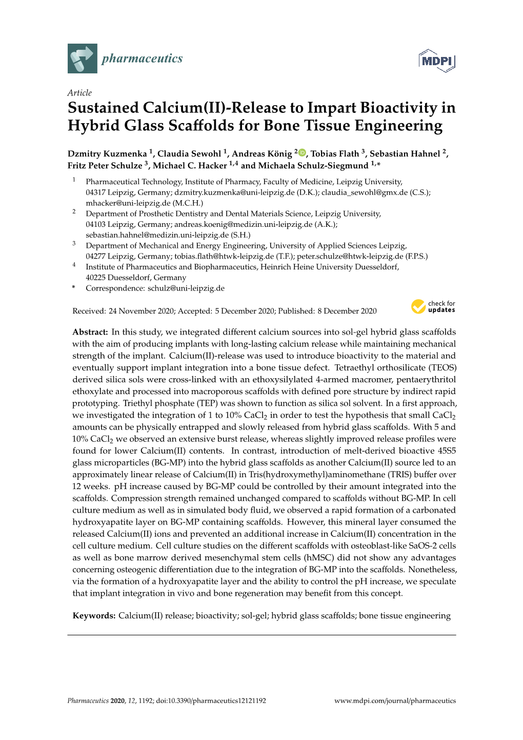 Release to Impart Bioactivity in Hybrid Glass Scaffolds for Bone Tissue