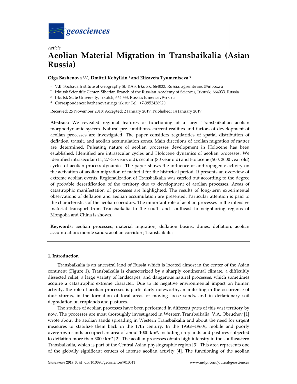 Aeolian Material Migration in Transbaikalia (Asian Russia)