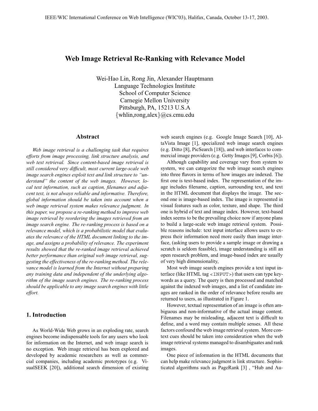 Web Image Retrieval Re-Ranking with Relevance Model