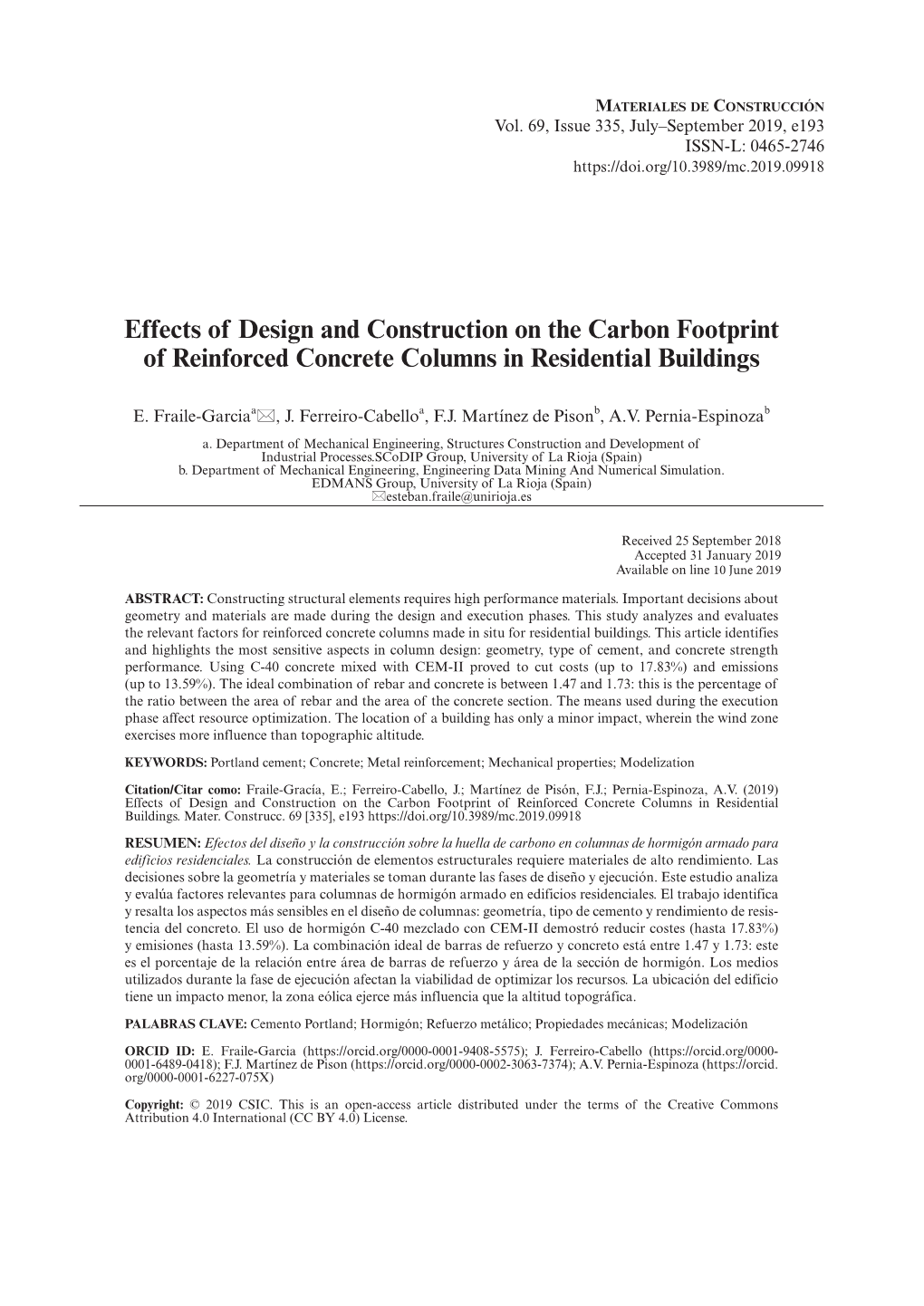 Effects of Design and Construction on the Carbon Footprint of Reinforced Concrete Columns in Residential Buildings