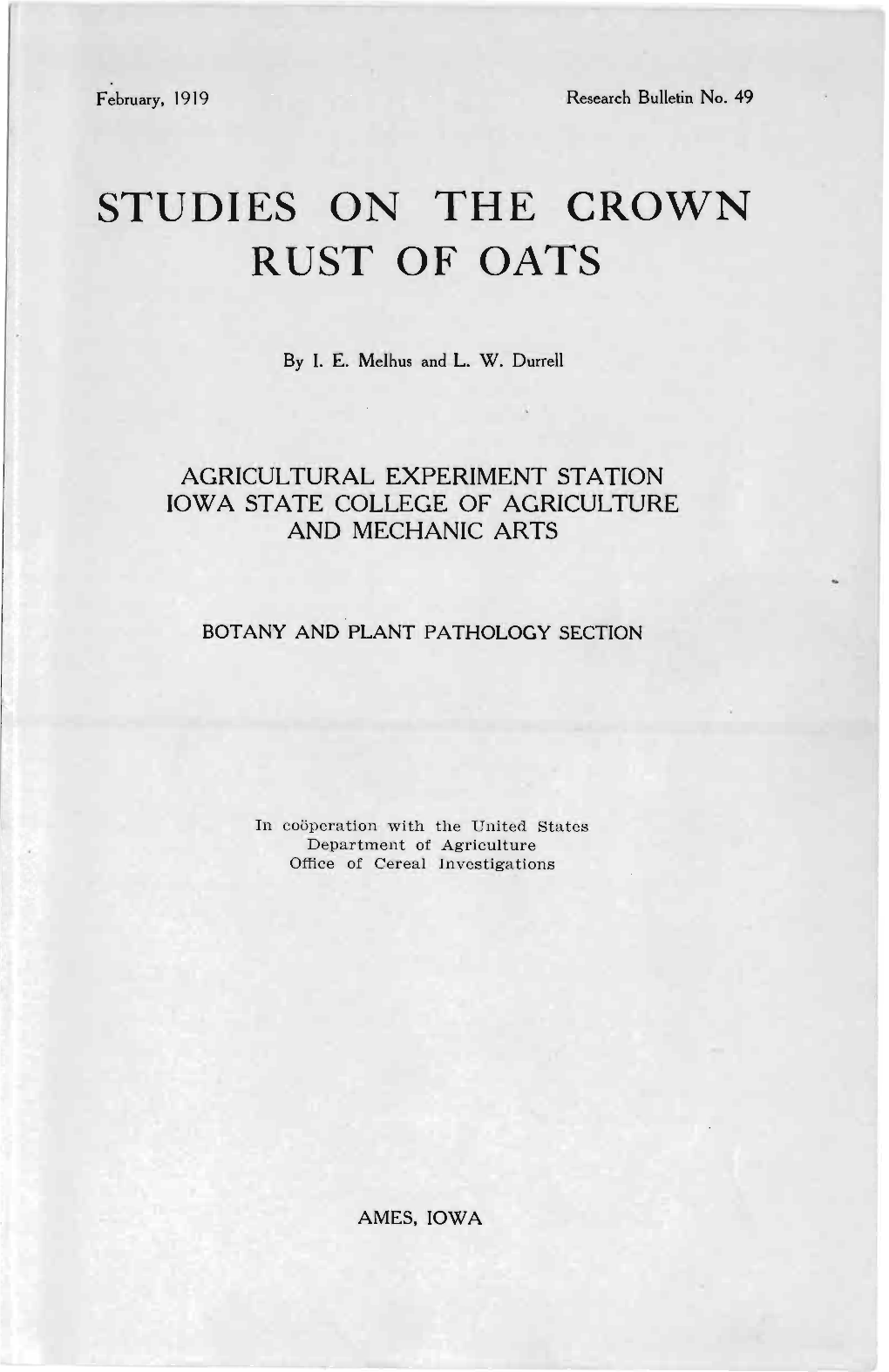 Studies on the Crown Rust of Oats