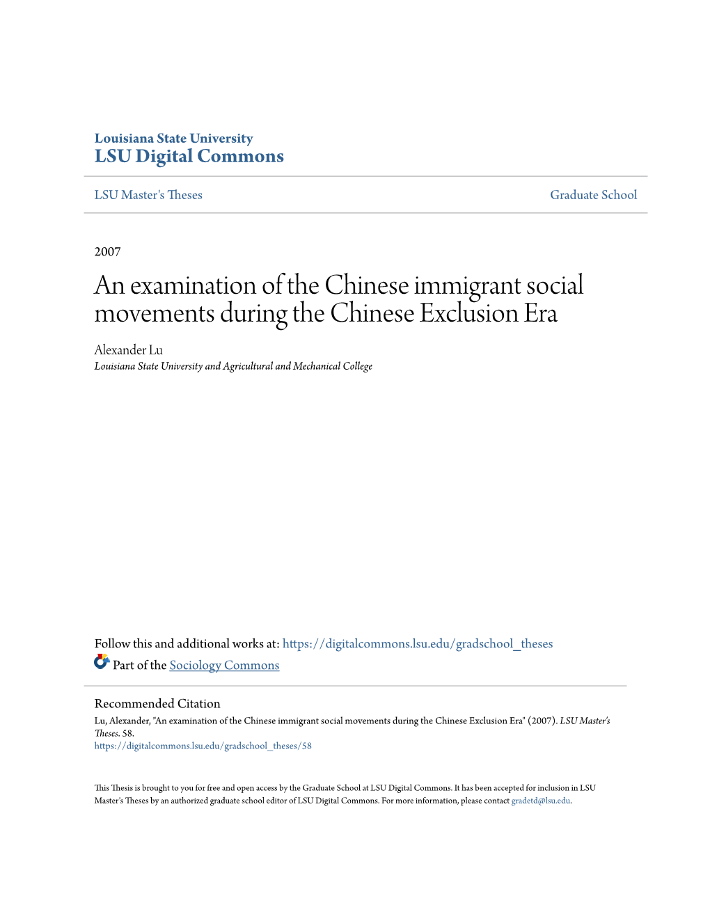 An Examination of the Chinese Immigrant Social Movements During