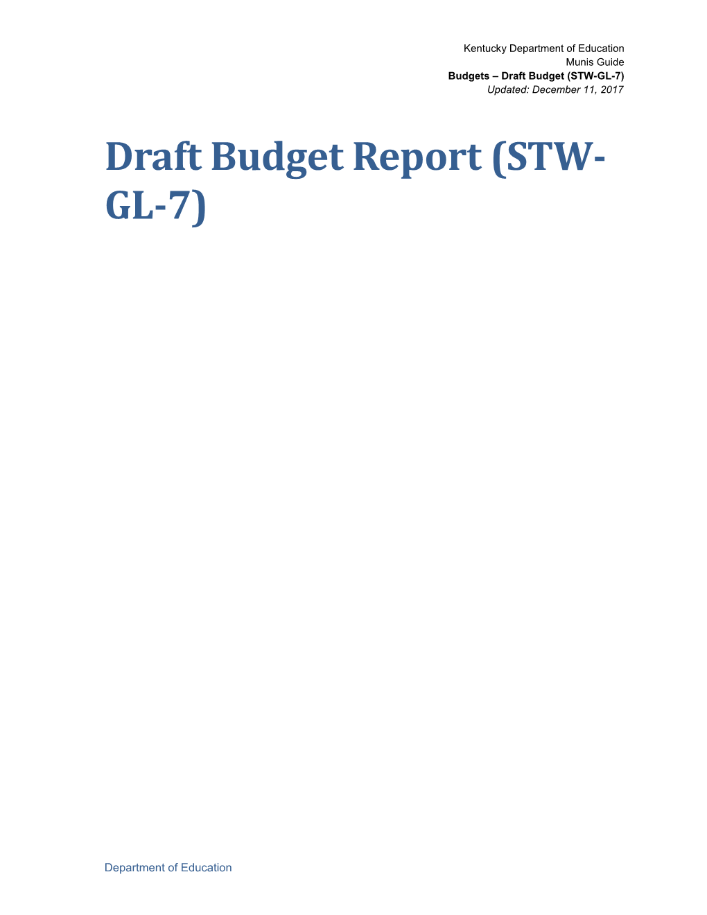 Draft Budget Report STW GL 7