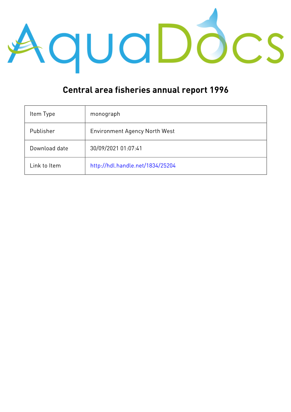 Central Area Fisheries Annual Report 1996
