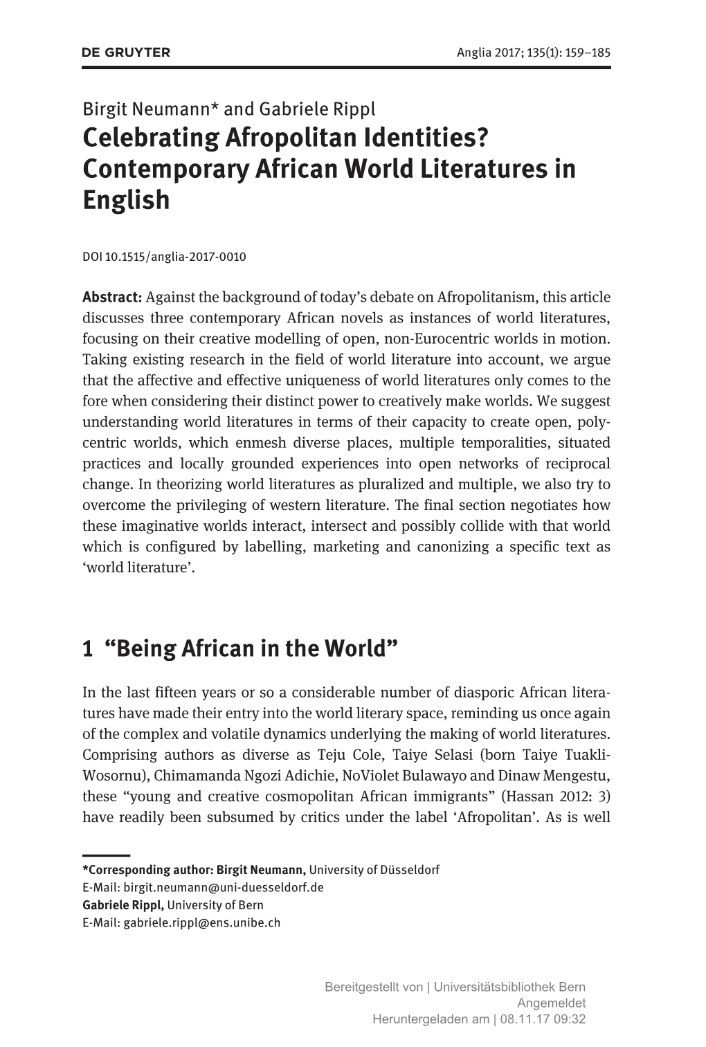 Celebrating Afropolitan Identities? Contemporary African World Literatures in English