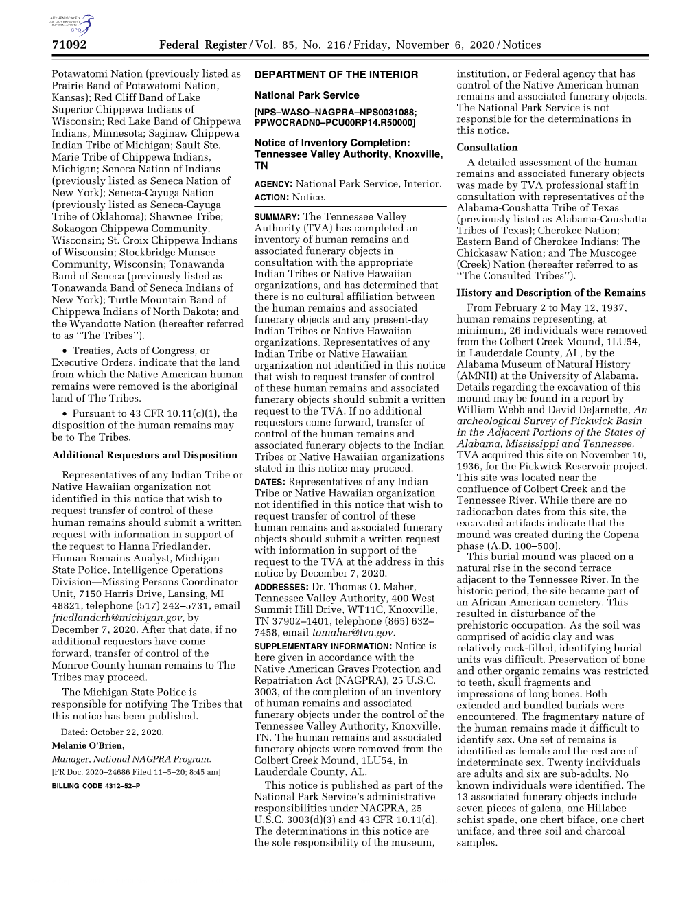 Federal Register/Vol. 85, No. 216/Friday, November 6, 2020