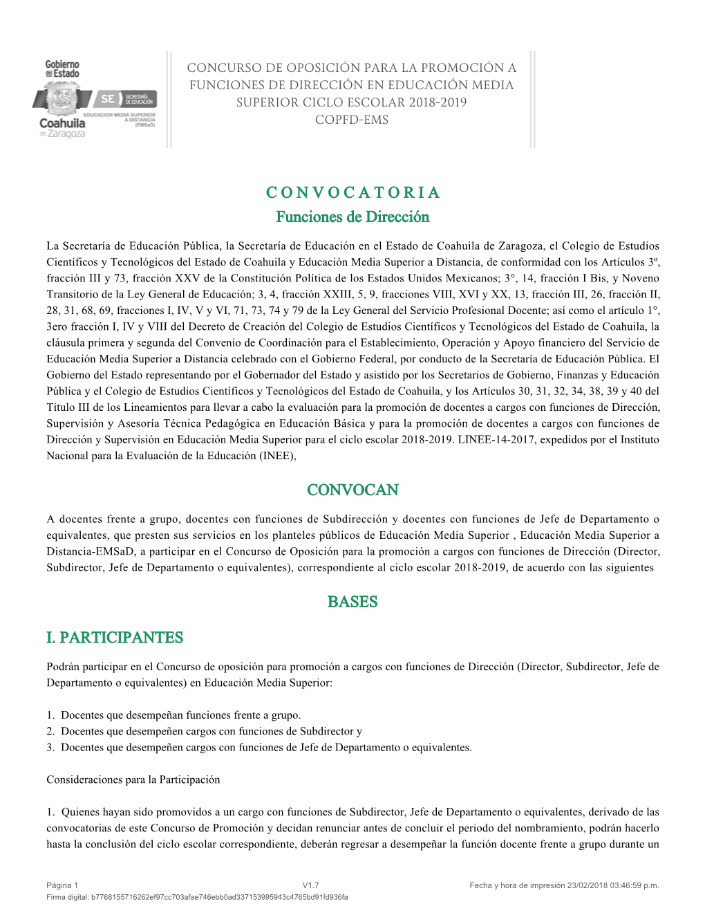 Convocatoria Del Estado De Coahuila